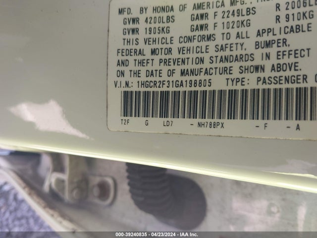 Honda ACCORD LX 2016 1HGCR2F31GA198805 Image 9