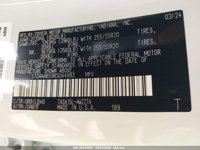 Toyota Grand Highlander Platinum 2024 5TDAAAB59RS044993 Image 9