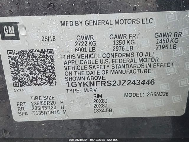 1GYKNFRS2JZ243446 Cadillac Xt5 Premium Luxury