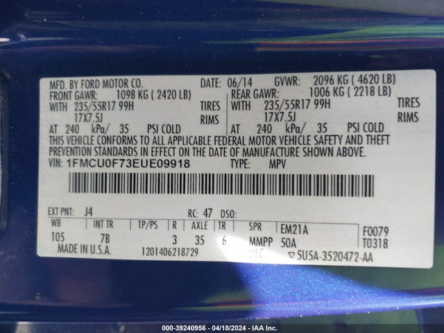 Ford ESCAPE S 2014 1FMCU0F73EUE09918 Image 9