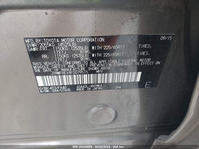 Toyota Rav4 Xle 2015 JTMWFREV4FD079515 Image 9