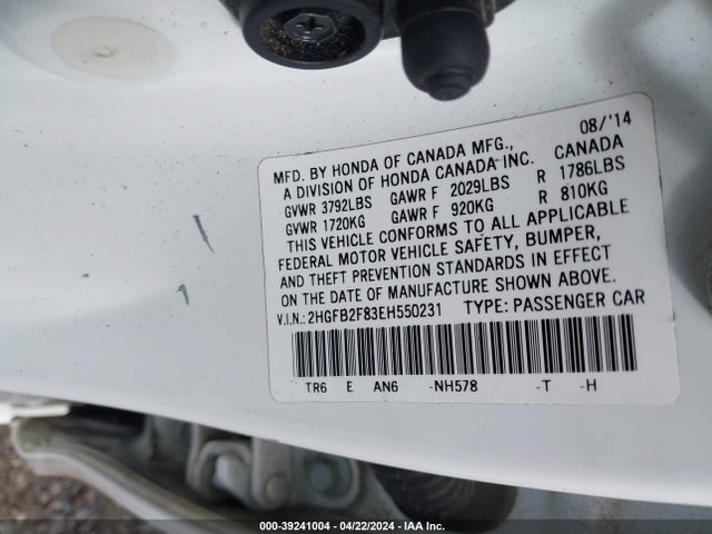 Honda CIVIC EX 2014 2HGFB2F83EH550231 Image 9