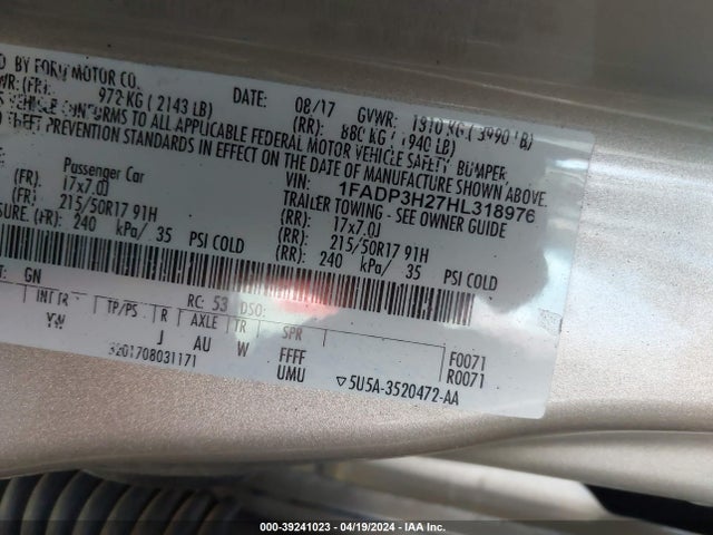 Ford FOCUS SEL 2017 1FADP3H27HL318976 Image 9