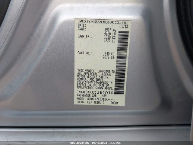 Nissan Altima 2.5 Sv 2018 1N4AL3AP3JC261010 Image 9