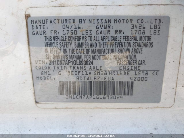 Nissan Versa 1.6 Sv 2016 3N1CN7AP1GL893024 Image 9