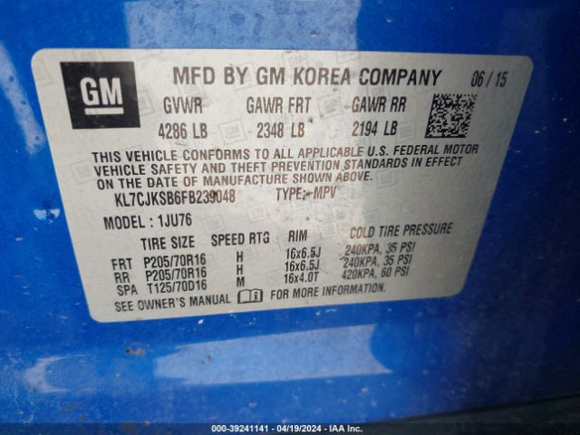 KL7CJKSB6FB239048 Chevrolet Trax 1ls