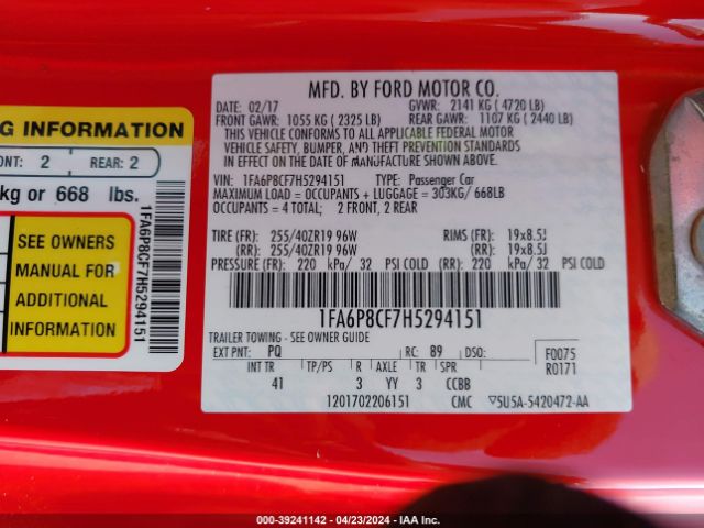 2017 FORD MUSTANG 1FA6P8CF7H5294151 Photo 8