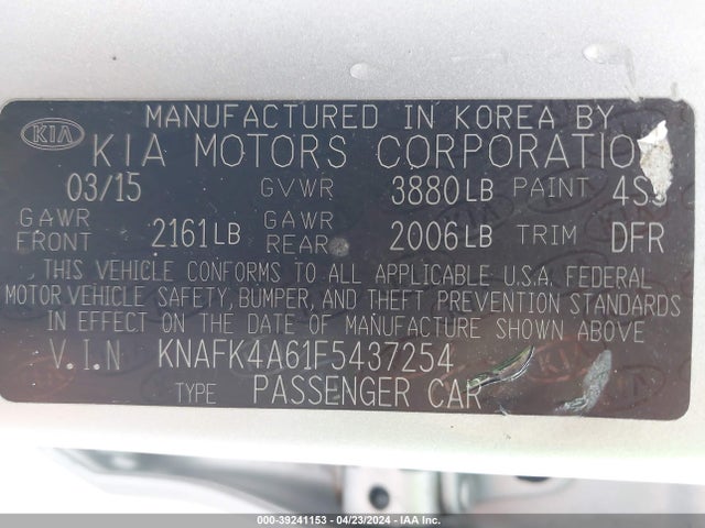 KIA FORTE LX 2015 KNAFK4A61F5437254 Image 9
