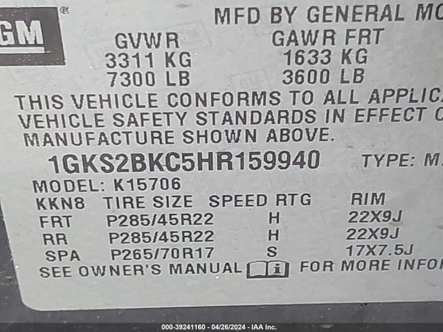 GMC YUKON SLT 2017 1GKS2BKC5HR159940 Image 9