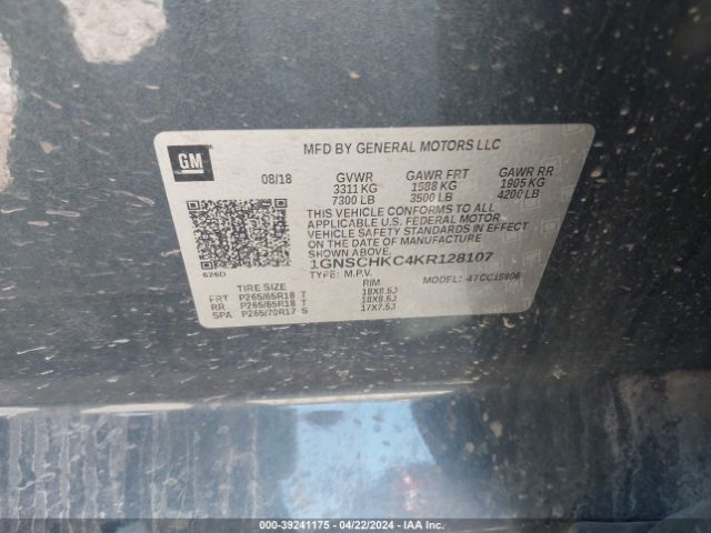 1GNSCHKC4KR128107 Chevrolet Suburban Lt