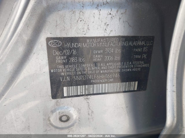 Hyundai ELANTRA SE 2017 5NPD74LF6HH166946 Image 9