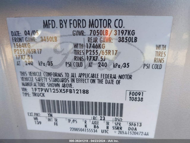 2005 FORD F-150 1FTPW125X5FB12188 Photo 8