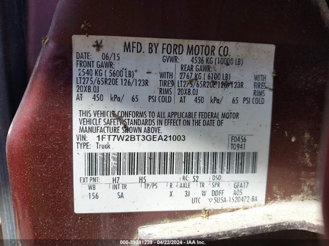 Ford F-250 Lariat 2016 1FT7W2BT3GEA21003 Image 9
