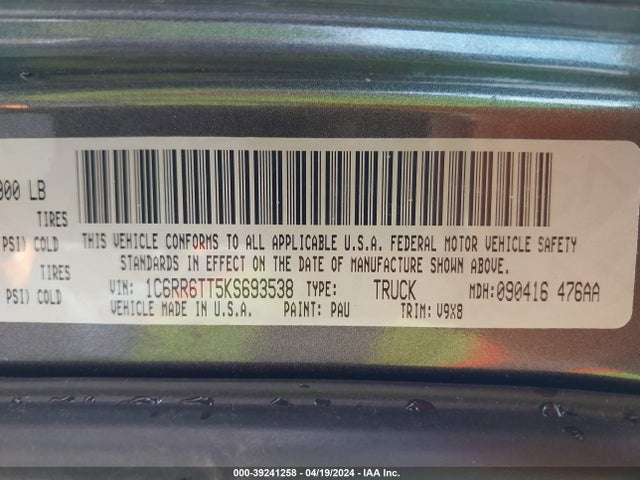 RAM 1500 Classic Slt  4x2 6'4 Box 2019 1C6RR6TT5KS693538 Image 9