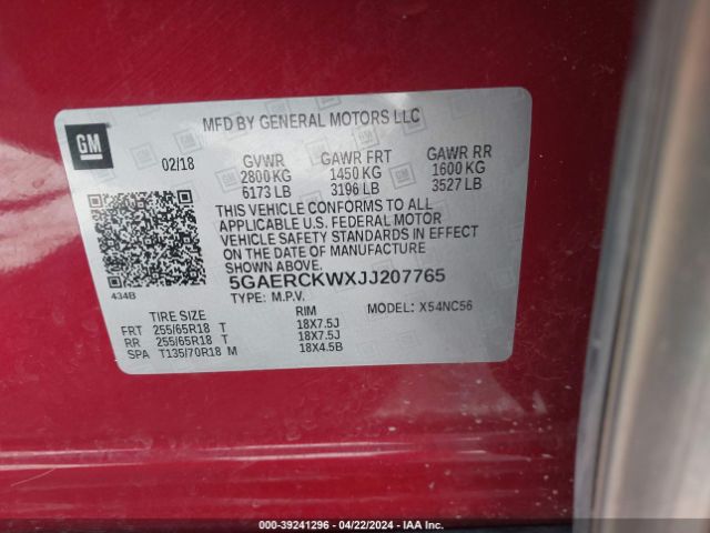 5GAERCKWXJJ207765 Buick Enclave Premium