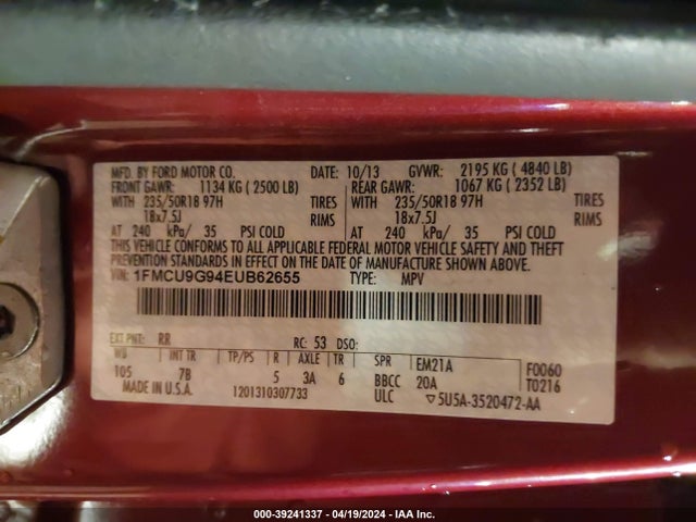 Ford ESCAPE SE 2014 1FMCU9G94EUB62655 Image 9