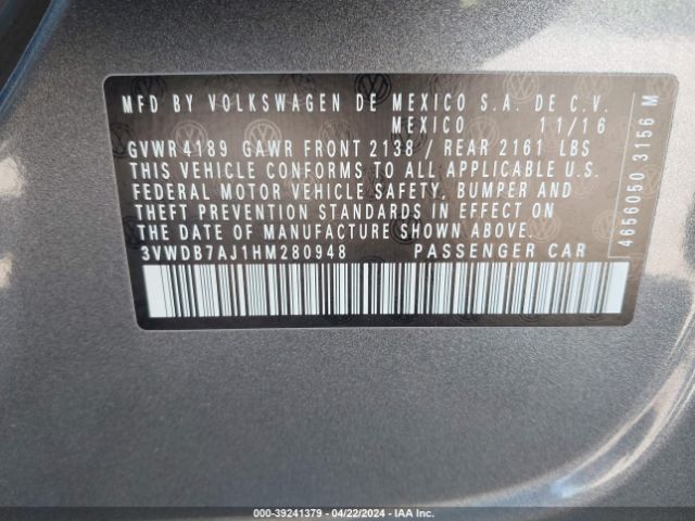 3VWDB7AJ1HM280948 Volkswagen Jetta 1.4t Se