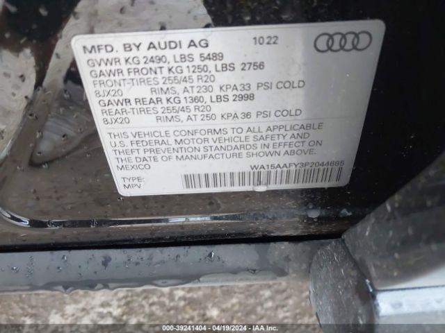 WA15AAFY3P2044685 Audi Q5 Sportback Premium Plus 45 Tfsi S Line Quattro S Tronic