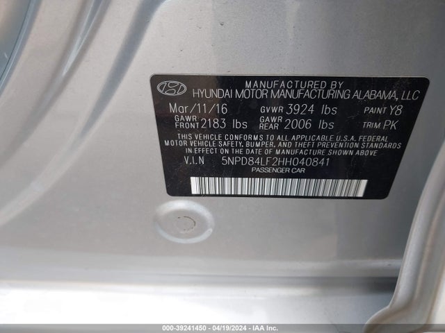 Hyundai ELANTRA SE 2017 5NPD84LF2HH040841 Image 9