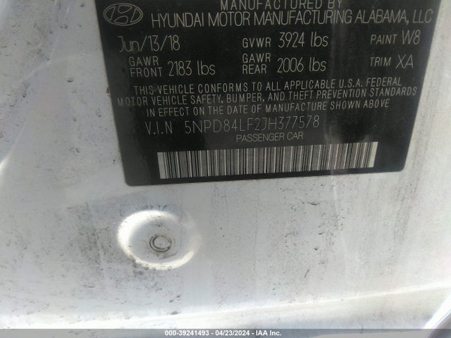 Hyundai Elantra Value Edition 2018 5NPD84LF2JH377578 Image 9