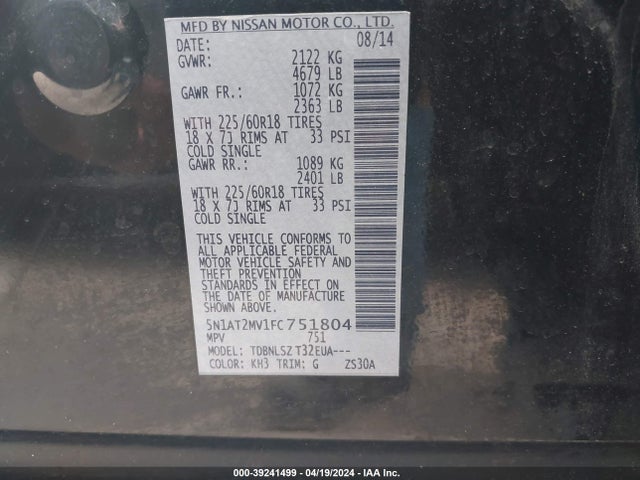 Nissan Rogue Sl 2015 5N1AT2MV1FC751804 Image 9