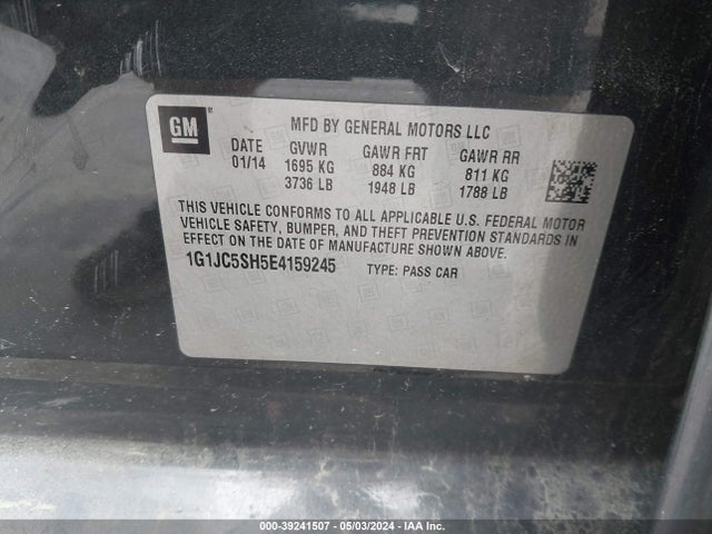 Chevrolet Sonic Lt Auto 2014 1G1JC5SH5E4159245 Image 9
