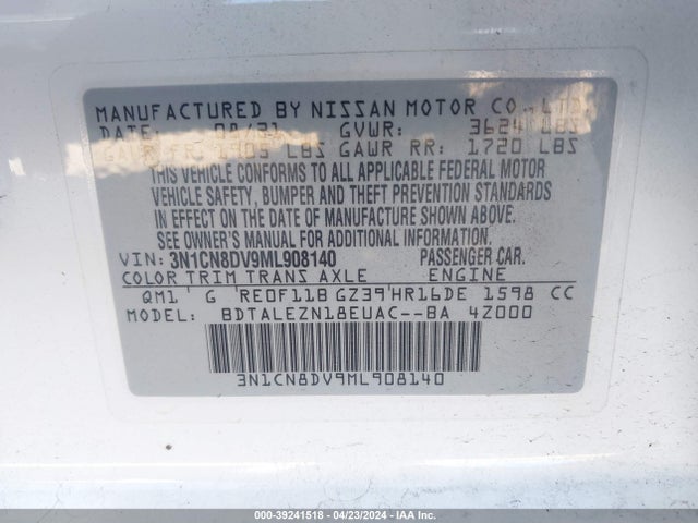 Nissan Versa S Xtronic Cvt 2021 3N1CN8DV9ML908140 Image 9