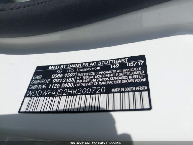 WDDWF4JB2HR300720 Mercedes-Benz C 300 Luxury/sport