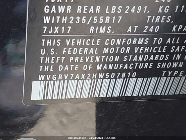 WVGRV7AX2HW507810 Volkswagen Tiguan 2.0t Wolfsburg Edition