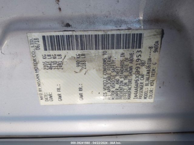 1N4AA6AP6JC391953 Nissan Maxima 3.5 Sl