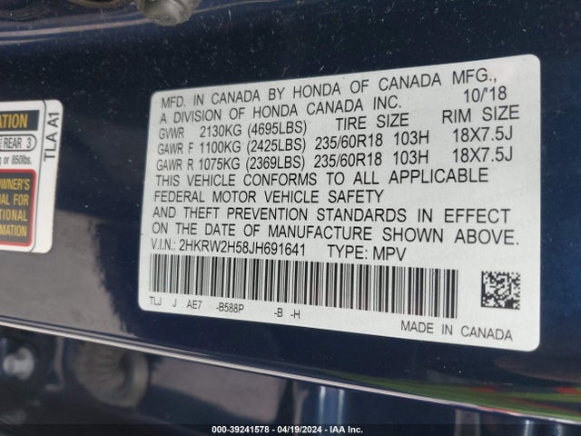 Honda CR-V EX 2018 2HKRW2H58JH691641 Image 9