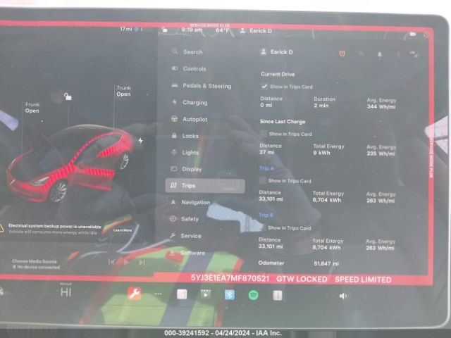 5YJ3E1EA7MF870521 Tesla Model 3 Standard Range Plus Rear-wheel Drive
