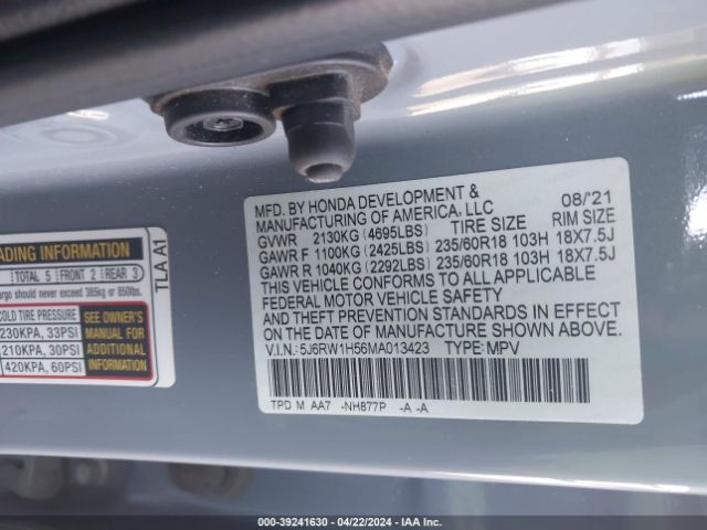 5J6RW1H56MA013423 Honda Cr-v 2wd Ex