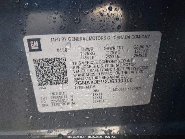 Chevrolet EQUINOX LT 2018 2GNAXJEVXJ6330366 Image 9