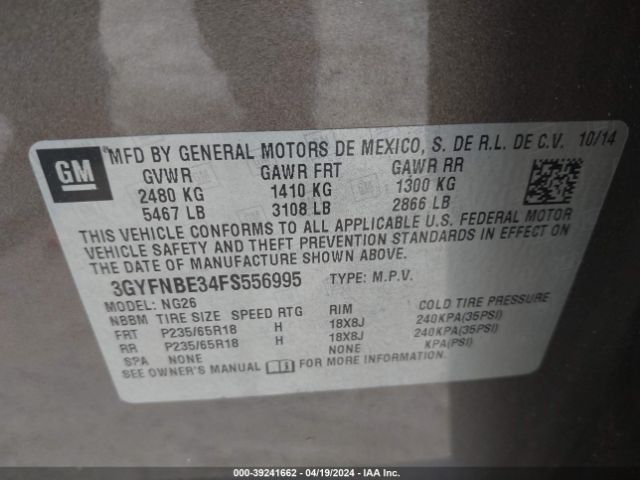 3GYFNBE34FS556995 Cadillac Srx Luxury Collection