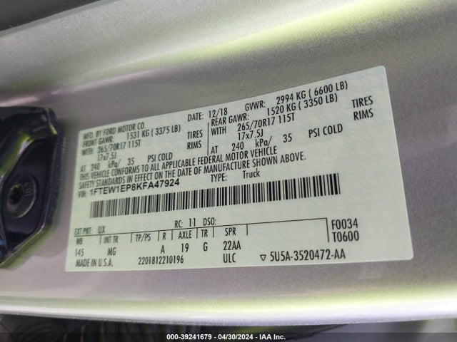 Ford F-150 Xlt 2019 1FTEW1EP8KFA47924 Image 9
