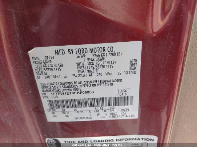 Ford F-150 King Ranch 2014 1FTFW1ET0EKF05808 Image 9