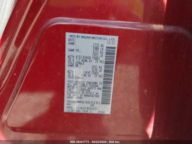 5N1AR2MM9GC603245 Nissan Pathfinder Sl
