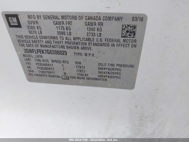 Chevrolet EQUINOX LT 2016 2GNFLFEK7G6308029 Image 9