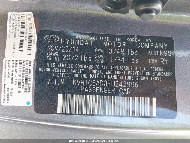 Hyundai Veloster 2015 KMHTC6AD3FU242996 Image 9