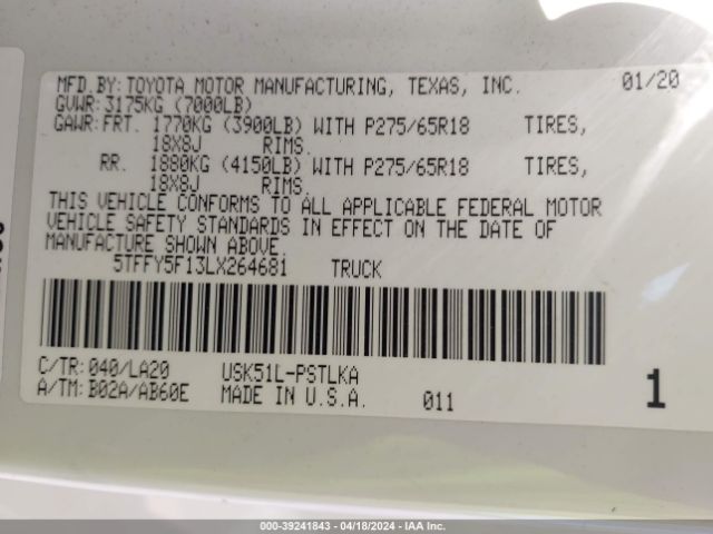 5TFFY5F13LX264681 Toyota Tundra Limited