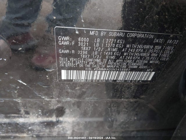 Subaru Ascent 2022 4S4WMAAD5N3458981 Image 9