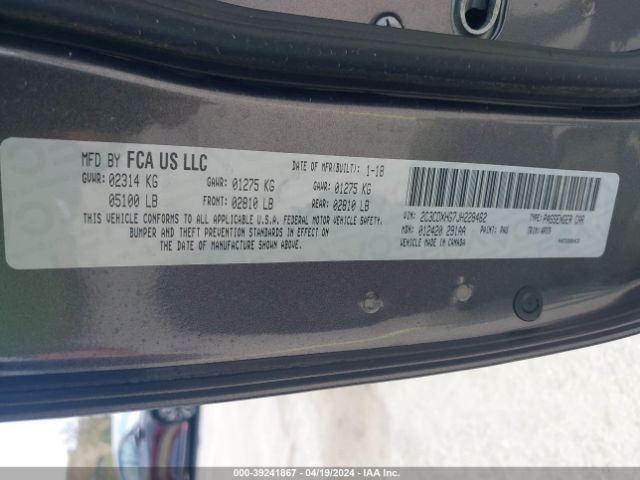 2C3CDXHG7JH228462 Dodge Charger Sxt Plus Rwd