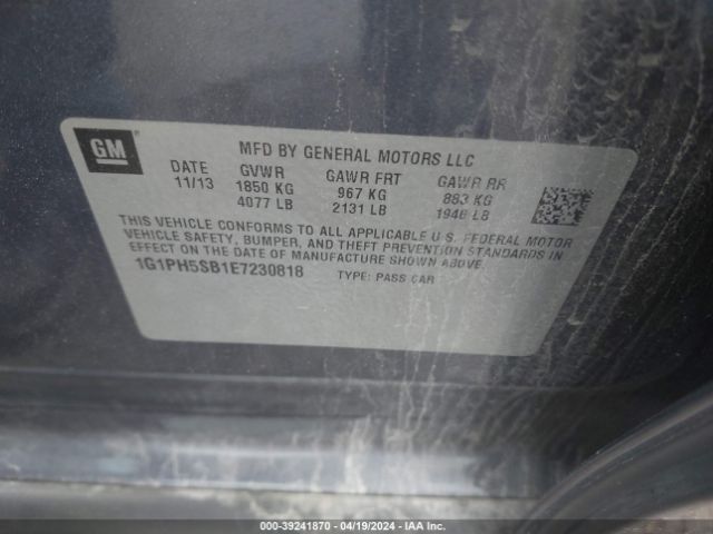 1G1PH5SB1E7230818 Chevrolet Cruze Eco Auto