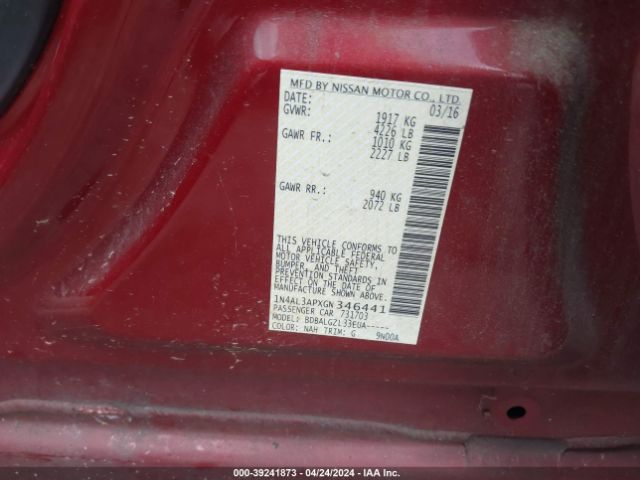 1N4AL3APXGN346441 Nissan Altima 2.5/2.5 S/2.5 Sl/2.5 Sr/2.5 Sv