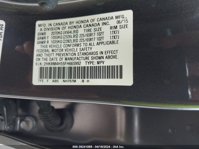 Honda CR-V EX 2015 2HKRM4H55FH665992 Image 9