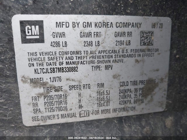 Chevrolet Trax Fwd Lt 2021 KL7CJLSB7MB330882 Image 9
