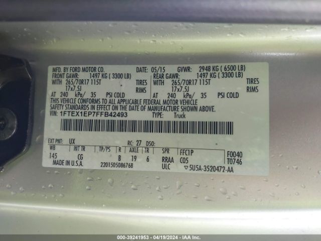 1FTEX1EP7FFB42493 Ford F-150 Xl