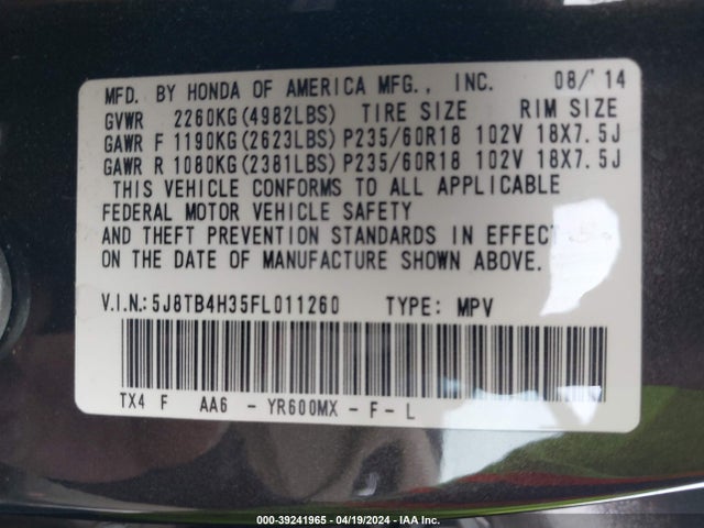 Acura RDX 2015 5J8TB4H35FL011260 Image 9