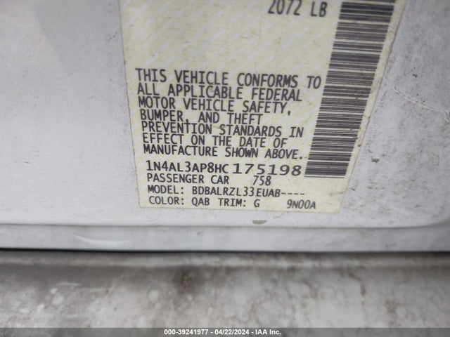 Nissan Altima 2.5 Sl 2017 1N4AL3AP8HC175198 Image 9